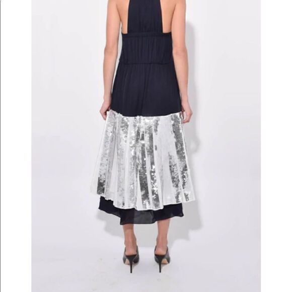 🔥💃Tibi Claude sequins layered halter silk Eve dress size 2 In black, NWT - Picture 2 of 10